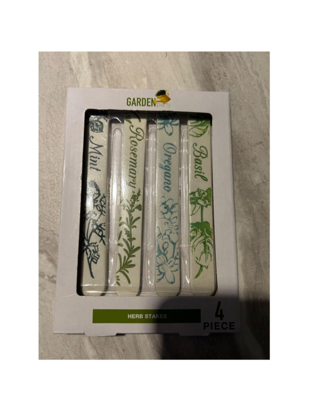 NEW Garden Party 4 Pc Herb Stakes Mint, Rosemary Oregano &Basil 
Garden Party 4